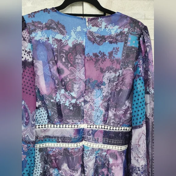 Boho Floral Paisley Print Lace Trim Dress - Picture 5 of 8